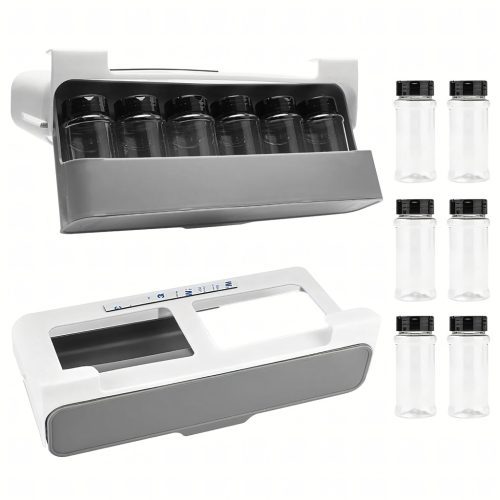 Fiókos rendező, polc, függesztett fűszertartó, 6 üveg