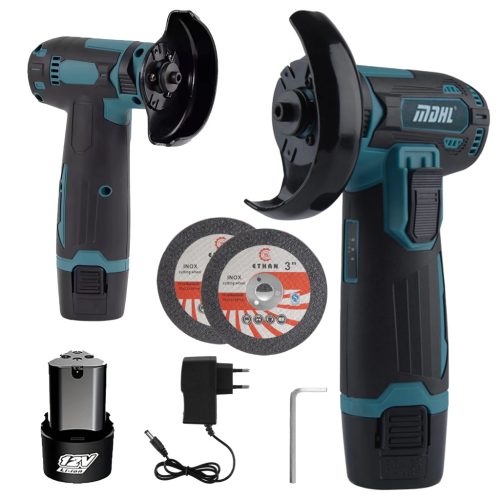 3"-os akkus sarokcsiszoló 12 V-os, kis teljesítményű, szénkefe nélküli akkumulátorral, 76 mm-es átmérővel