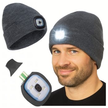 Téli sapka LED zseblámpával, szürke