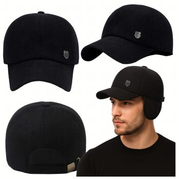   Meleg férfi téli sapka napellenzővel, fülvédőkkel, szigetelt