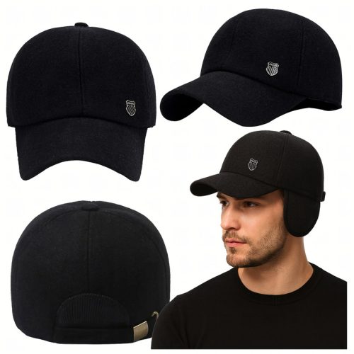 Meleg férfi téli sapka napellenzővel, fülvédőkkel, szigetelt