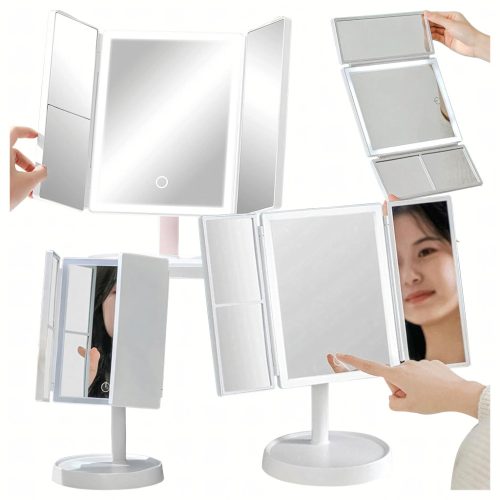 LED-es megvilágítású kozmetikai tükör, kihúzható sminktükör 3x-os nagyítással