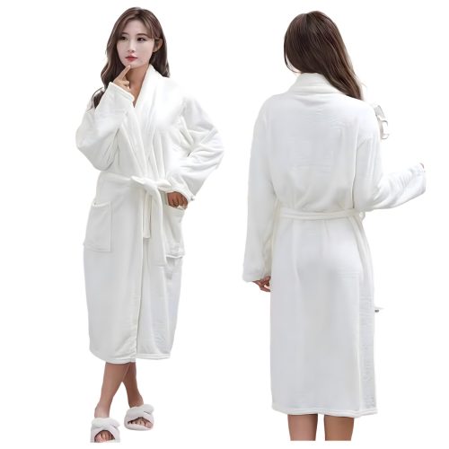 Meleg és puha női hotelszobai fürdőköpeny - fehér