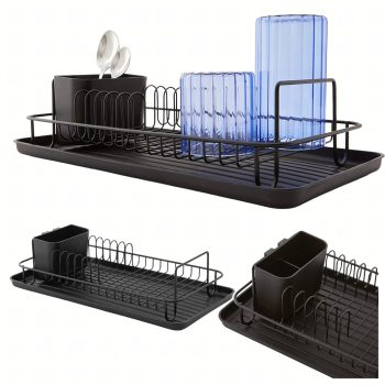   Egyszintes álló edényszárító állvány csepegtetővel, fekete