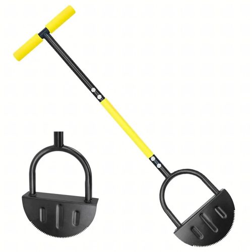 Kézi acél gyepszegélynyíró, ívfűrészlappal, t-alakú ergonomikus nyéllel, profi kertészeti gyepszegélyező eszköz