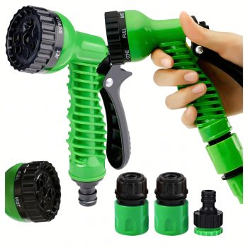   Állítható locsolópisztoly kerti tömlőhöz, 7 üzemmód, 3 csatlakozó