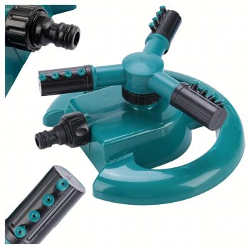   360°-ban forgó kerti öntözőfej, háromkarú, 12 fúvókával, gyep és virágágyások öntözéséhez, ABS + gumi tartós kivitel