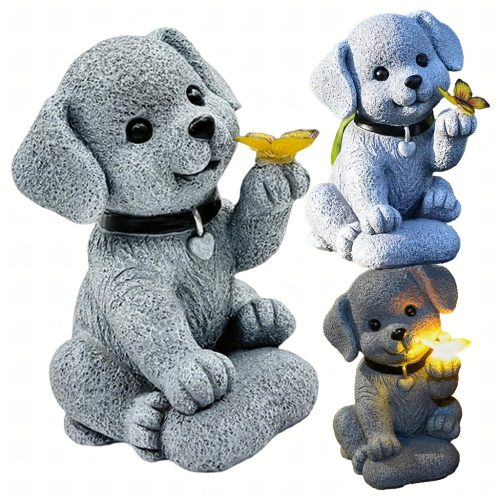 Napelemes kerti lámpa, dekoratív kutya pillangóval