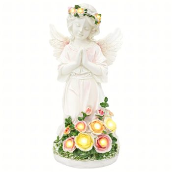   Angyal gyertyatartó figura dekoráció, napelemes led világítással, kertbe, teraszra fehér, műanyag