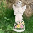 Angyal gyertyatartó figura dekoráció, napelemes led világítással, kertbe, teraszra fehér, műanyag