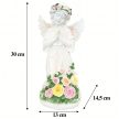 Angyal gyertyatartó figura dekoráció, napelemes led világítással, kertbe, teraszra fehér, műanyag