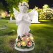 Angyal gyertyatartó figura dekoráció, napelemes led világítással, kertbe, teraszra fehér, műanyag