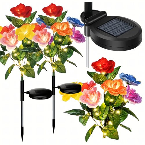 2db Napelemes Kerti LED Lámpa Rózsa Virágdíszítéssel