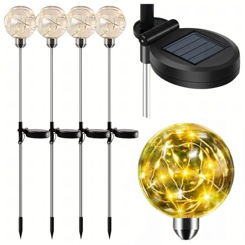 Napelemes kerti gömblámpák, vízálló, 4 db