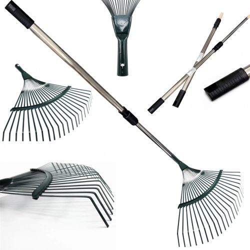 Levélgereblye, legyező alakú, 42 cm, kerti, teleszkópos nyéllel, 150 cm