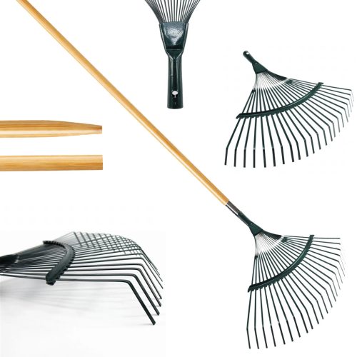 Kerti gereblye levelekhez és fűhöz, legyező alakú, 42 cm, fa nyéllel, 120 cm