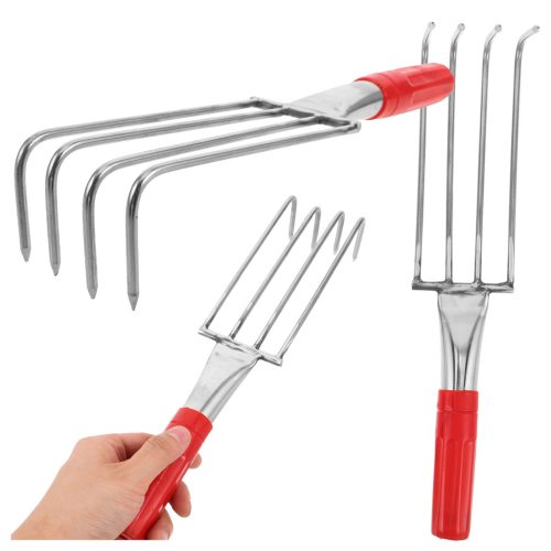 Kerti gereblye fémkarmokkal gereblyézéshez és lazításhoz 4 foggal 32 cm