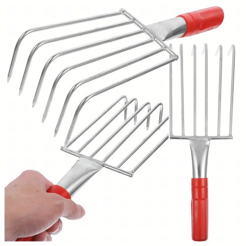 Kerti gereblye fémkarmokkal gereblyézéshez és lazításhoz 6 fog 32 cm