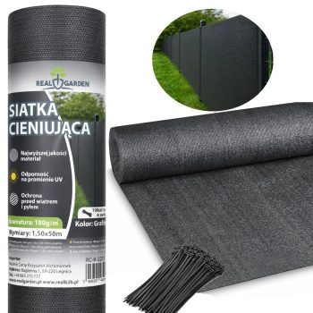   Árnyékoló háló 1,5x50m, 95%-os UV-szűrős, kerítéstakaró, 180g + 100 kábelkötegelő , fekete