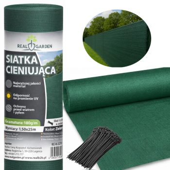   Árnyékoló háló 1,5x25m, 95%-os fedést biztosító kerítéshez, 180g UV + 50 kábelkötegelő , zöld