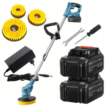   Elektromos akkus tisztítókefe, forgó, újratölthető 2 db akkumulátorral, teleszkópos nyéllel