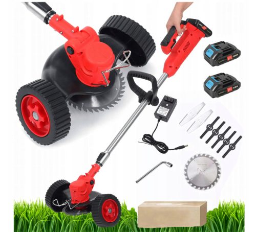 Akkus kerti fűszegélynyíró készlet XXL kerekekkel + 2 x 21 V-os akkumulátorral