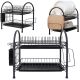 Nagy Kétszintes Fém Edényszárító állvány tálcával 50 × 35 × 25 cm -  Fekete 