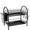 Nagy Kétszintes Fém Edényszárító állvány tálcával 50 × 35 × 25 cm -  Fekete 