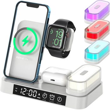   Vezeték nélküli töltőállomás és okoslámpa 4 az 1-ben, 15W- os QI vezeték nélküli töltési funkció