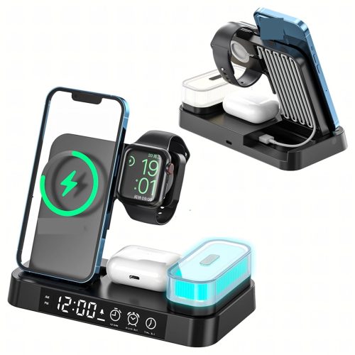 Induktív töltőállomás vezeték nélküli indukciós 15 W-os éjszakai lámpa 4 az 1-ben