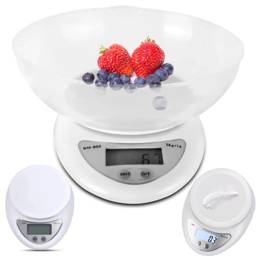 Precíziós LCD elektronikus konyhai mérleg tállal 5g 5000g/0.1g