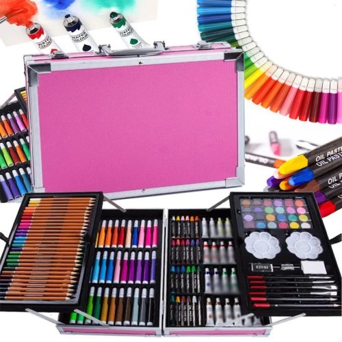 Festőkészlet gyerekeknek bőröndben, 145 darabos, rózsaszín