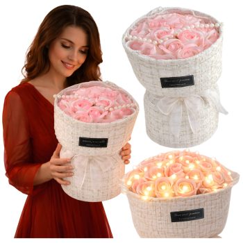 Rózsaszín LED szappanrózsák szett 17 × 30 cm