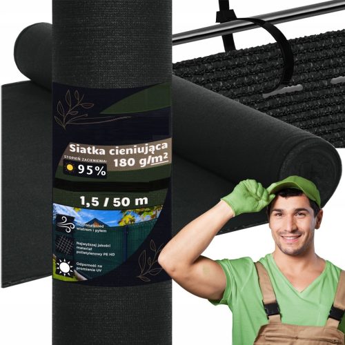 Árnyékoló háló, fekete, 180g/m2 1,5x10 m UV szűrővel