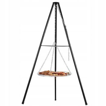   Összecsukható kerek háromlábú függő grillsütő, 150x50 cm, fekete