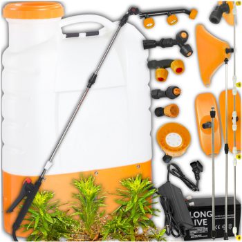 Akkumulátoros háti permetező 16 literes,  teleszkópos nyéllel és 17 kiegészítővel