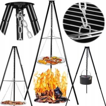   Háromlábú grillező állvány, 150 cm, összecsukható, acél