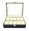 Műbőr óratároló doboz 10 rekesszel, üvegfedéllel