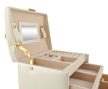 Ékszerdoboz, ékszertartó bőrönd, 2 fiókkal és rekeszekkel -bézs