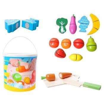   Fa Zöldségek és Gyümölcsök Készlet, 14 Elem, Hordozható és Tárolható Vödör