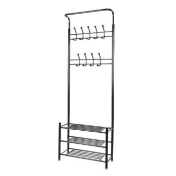   Ruhaakasztó, fém előszobafal és 3 db cipőtartó polccal, 192x29x65cm