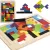 Színes fa puzzle készlet, 40 blokk + alap, 27 x 18 cm