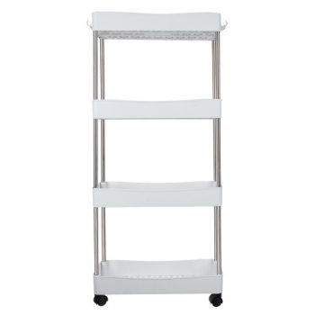 Kerekes fürdőszobai polc, fehér, 4 szintes