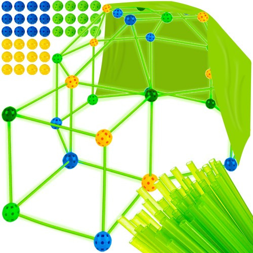 100 db-os szalma blokk, fluoreszkáló játékkészlet,  3D erőd építő szett gyerekeknek