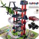 Parkolóház játékkészlet gyerekeknek, 4 emeletes parkoló 2 autóval és helikopterrel