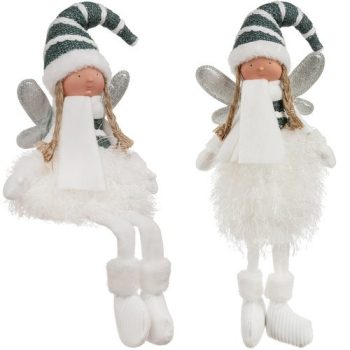 Karácsonyi dekorációs tündér, ülő, fehér