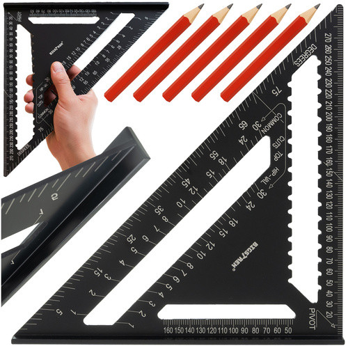 Ács derékszögű vonalzó 30x30cm  + 5 ceruza