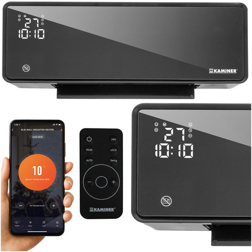 Nagy teljesítményű elektromos fali fűtőtest, WiFi alkalmazással + Távirányítóval - fekete