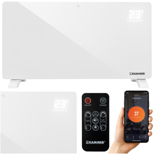 üveg elektromos melegítő nagy teljesítményű 2300 - 2500 W, WiFi alkalmazásvezérléssel és távirányítóval - fehér