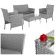 szürke rattan kerti bútor szett, 2 szék, kanapé és asztal - párnákkal